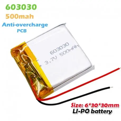 Legkelendőbb 2db - 603030 3,7 V 500 mAh lítium polimer újratölthető akkumulátor NYÁK-val MP3 MP4 MP5 GPS játék Bluetooth fejhallgató