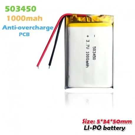 Kedvezmény 2db - 503450 3,7V 1000mAh 3,7V lítium polimer újratölthető akkumulátor MP3 MP4 Bluetooth hangszóró led lámpa vezetési