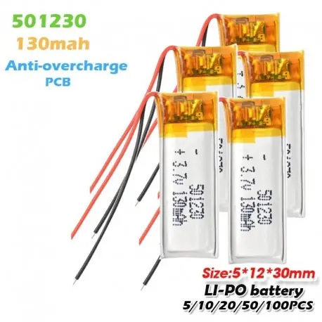 Kedvezmény 50PCS - 501230 051230 3,7 V 130 mAh lítium polimer újratölthető akkumulátor Mp3 Mp4 DVC DIY GPS bluetooth headset