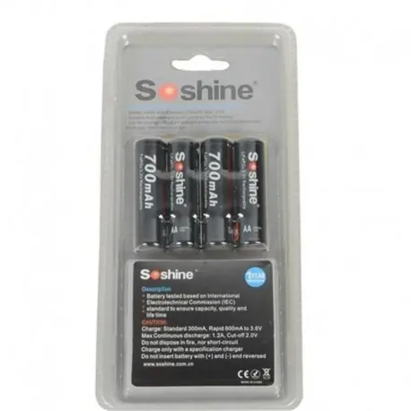 4PCS Hot Sale Soshine 700mAh 14500 akkumulátor 3,2 V LiFePO4 AA újratölthető akkumulátor a lifepo4 akkumulátorcellás Biztonságos fizetés