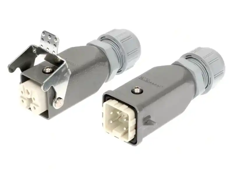 Népszerű HDC anya + apa 5p, 4+PE csalakozó pár, méret 3A, 10A 400V (fém ház)