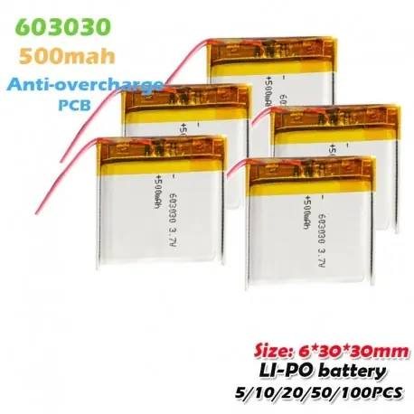 100PCS - 603030 3,7 V 500 mAh lítium polimer újratölthető akkumulátor NYÁK-val MP3 MP4 MP5 GPS játék Bluetooth Olcsóbb