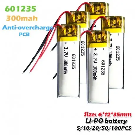 Ajánlat 50PCS - 3.7V 300mAh 601235 újratölthető lítium polimer akkumulátor Mp3 Mp4 GPS fejhallgató fejhallgató LED lámpa