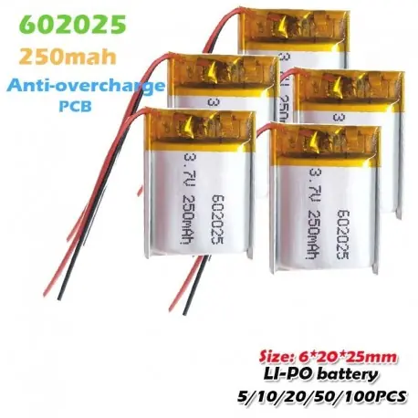20PCS - 602025 3,7 V 250 mAh lítium akkumulátorok MP3 MP4 MP5 GPS PSP mobil bluetooth headset hangszóró Li-Po li ion Azonnali szállítás
