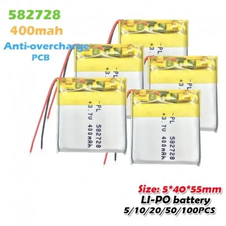Gyors szállítás 5db - 582728 3,7 V 400 mAh lítium polimer újratölthető akkumulátor MP3 MP4 GPS DVD PDA játékhoz Smart Watch bluetooth