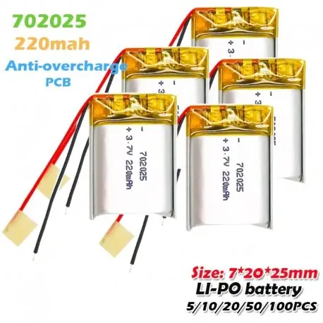 Szezonális akció 100PCS - 702025 072025 3,7 V 220 mAh újratölthető Li-polimer akkumulátor mp3 MP4 MP5 bluetooth hangszóró videó vezeték
