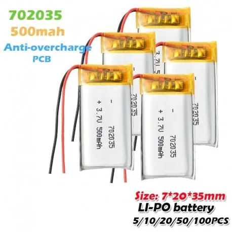 20PCS - 702035 3,7 V 500 mAh újratölthető lítium polimer Li-po akkumulátor a BT hangszóróhoz intelligens karóra LED Gyors kiszállítás