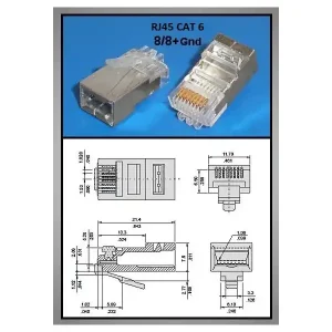 Azonnal elérhető RJ45 FTP/SFTP dugó 8p/8c árnyékolt, CAT6 (lapos és kerek kábelhez)