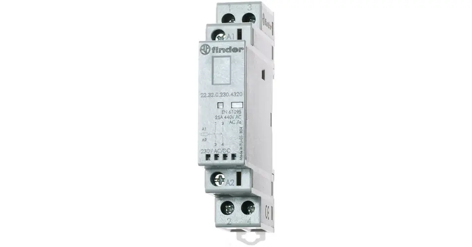 Installációs kontaktor sorolható 25A 250V 2-z 12V AC/DC-műk 1mod 22.32.0.012.4320 FINDER Azonnali szállítás