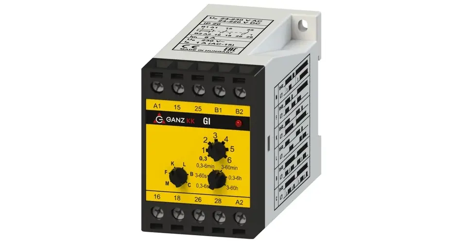 Sorolható időrelé multifunkciós 0,3s-60h 2-v 230V50Hz 740-8371-000 Ganz KK Kedvezményes ár