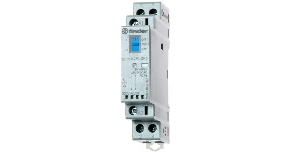 Installációs kontaktor sorolható 25A 250-440V AC 2-z 230V AC/DC-műk 1mod 22.32.0.230.4340 FINDER Végkiárusítás