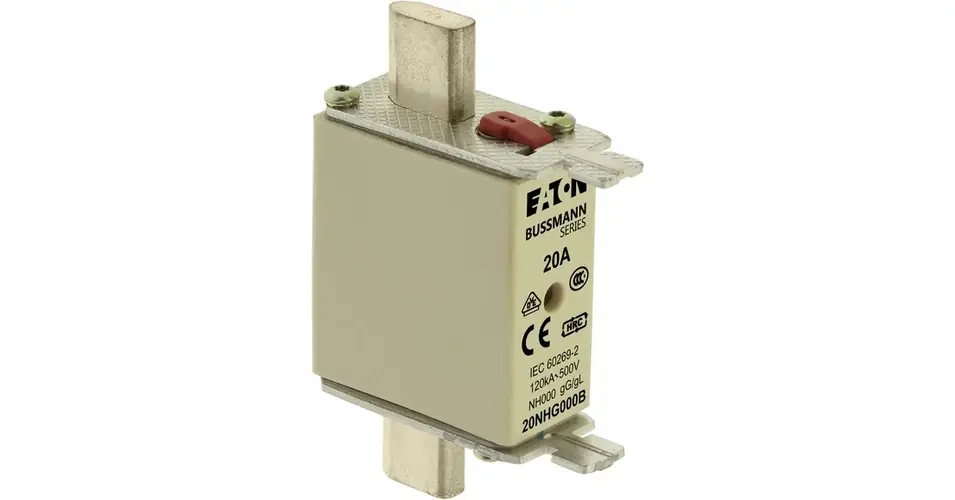 NH biztosítóbetét NH000 20A gL/gG 500V AC 120kA kombikijelző-kioldásjelzéssel Bussmann EATON Vásárlói kedvenc