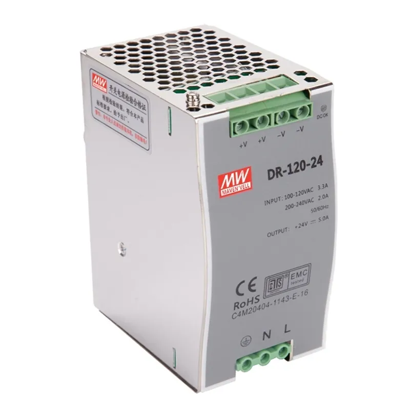 Olcsóbb Kimeneti feszültség: 24V - 1db Single Output DR-120 120W Din Sínes kapcsolótípus Ipari tápegység 12V 15V 24V 36V 48V