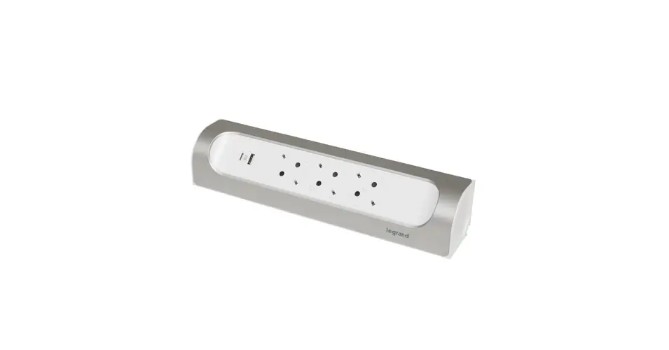 Sarokba illeszkedő elosztósor, 3x2P+F, USB-A + USB-C, vezeték nélkül, fehér-alumínium Expressz szállítás