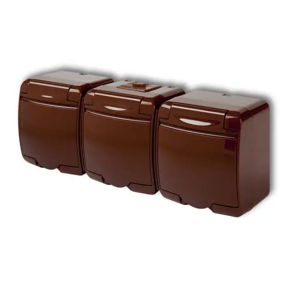 Aquastar földelt dugalj 3-as, csapfedeles, IP54, barna 22161B Csak ma
