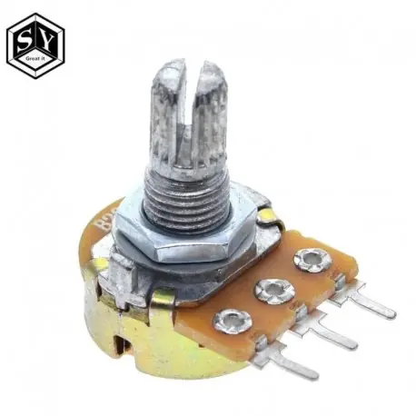 Ellenállás: 5K Ohm - 1db WH148 lineáris potenciométer 15 mm-es tengely anyákkal és alátétekkel 3 tűs WH148 B1K B2K B5K Legnépszerűbb