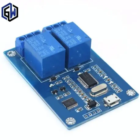 MICRO USB relé modul 5v 2 csatornás relé modul, relé vezérlőpanel 2 utas jelzővel Relé kimenet usb interfész Exkluzív ajánlat