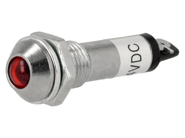 LED5 indikátor piros, fém domború, IP40, 24Vdc, furat:8.2mm Kedvezményes ár
