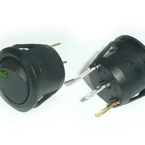 Szezonális akció Billenő kapcsoló, fekete kerek, 1x20A 14V 2 pozició, LED/zöld pont ON-OFF