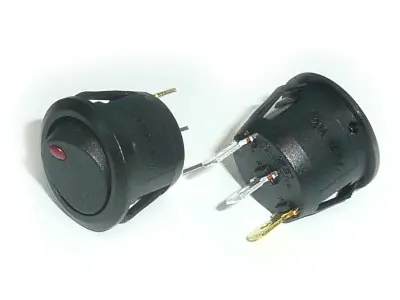 Outlet Billenő kapcsoló, fekete kerek, 20A 14V 2 pozició, LED/piros pont ON-OFF