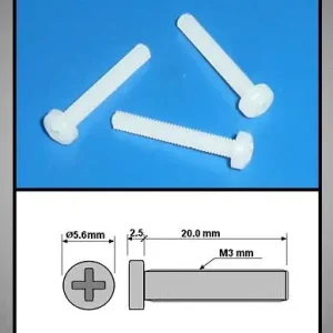 Akció Műanyag csavar, fehér, M3x20 0,5mm menet emelkedés, hengeres ph