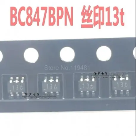 Szezonális akció BC847BPN bipoláris (BJT) tranzisztortömb NPN, PNP 45V 100mA 100MHz 300mW felszíni szerelés 6-TSSOP, SC-88