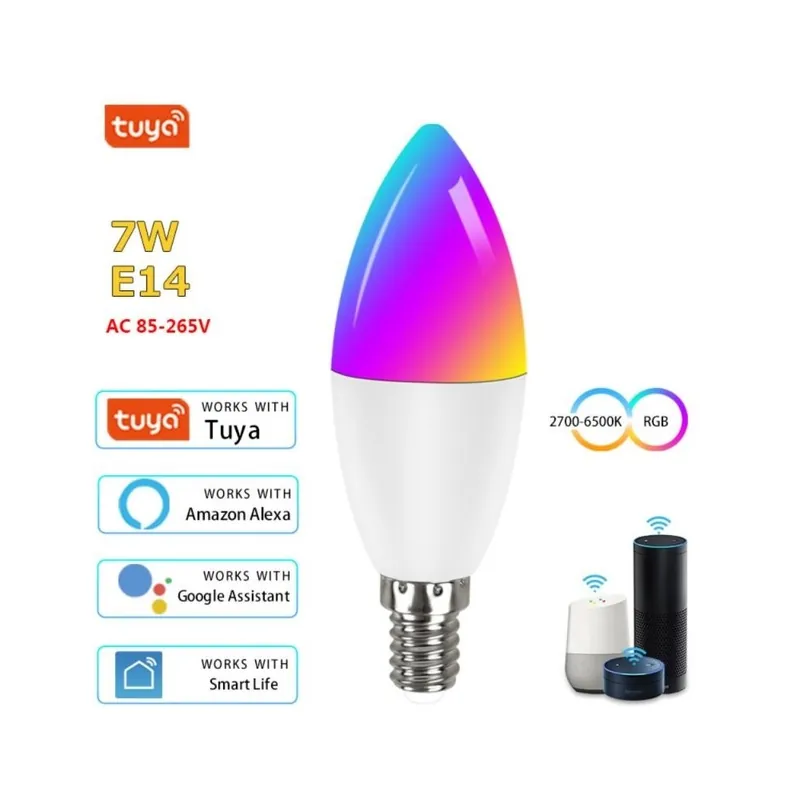 Csomag: 7W - 5W 7W 9W WiFi intelligens villanykörte E14 LED RGB lámpa Alexa/Google Home RGB fehér fényerőszabályzható Prémium