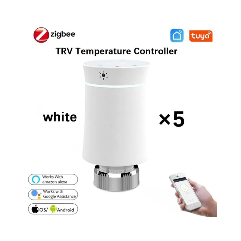 Ingyenes szállítás Csomag: fehér 5db - Tuya ZigBee termosztát intelligens radiátor működtető szelep Intelligens programozható TRV