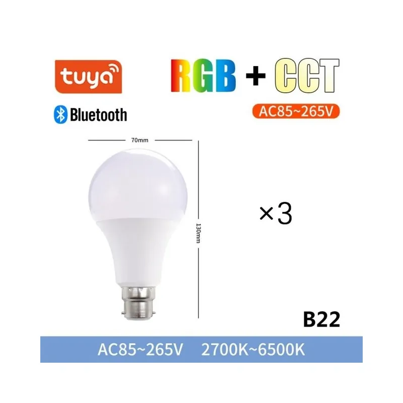 Csak ma Csomag: B22 3 DB - Tuya 10 W WiFi intelligens izzó, E27 RGB LED lámpa, szabályozható Smart Life alkalmazással,