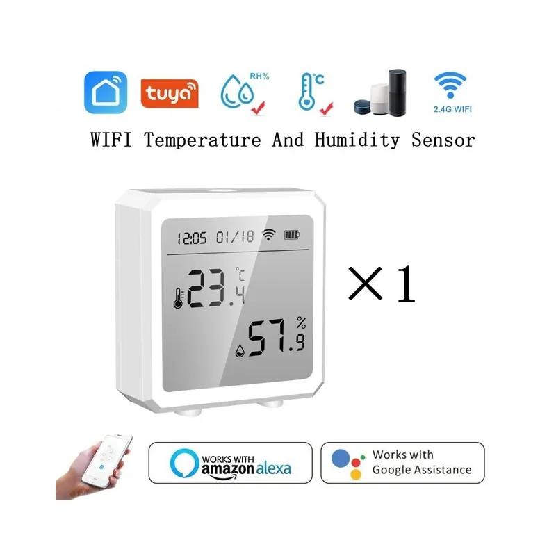 fehér 1db - Tuya WIFI hőmérséklet és páratartalom érzékelős beltéri higrométer hőmérő LCD kijelzővel, Alexa Vásárlói kedvenc