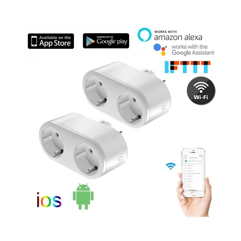 Ne maradj le Csomag: 2db - Aubess 16A EU Smart Wifi kettős aljzat teljesítményfigyelővel, hangidőzítéssel Tuya App távirányító