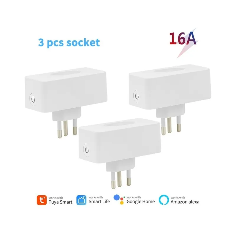 16A 3 DB - Aubess Tuya Wifi Brazil Smart BR Plug 16A Smart Socket Tuya Smart Life APP Távirányító Munka az Alexa Google Home Végkiárusítás