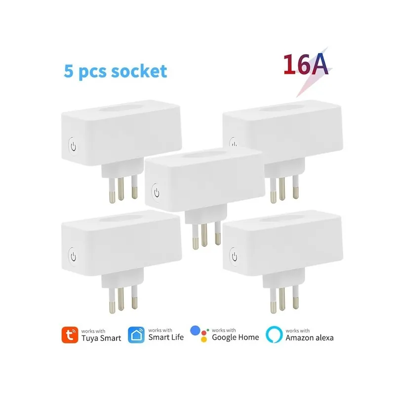 Rendeld meg most 16A 5 DB - Aubess Tuya Wifi Brazil Smart BR Plug 16A Smart Socket Tuya Smart Life APP Távirányító Munka az Alexa Google Home