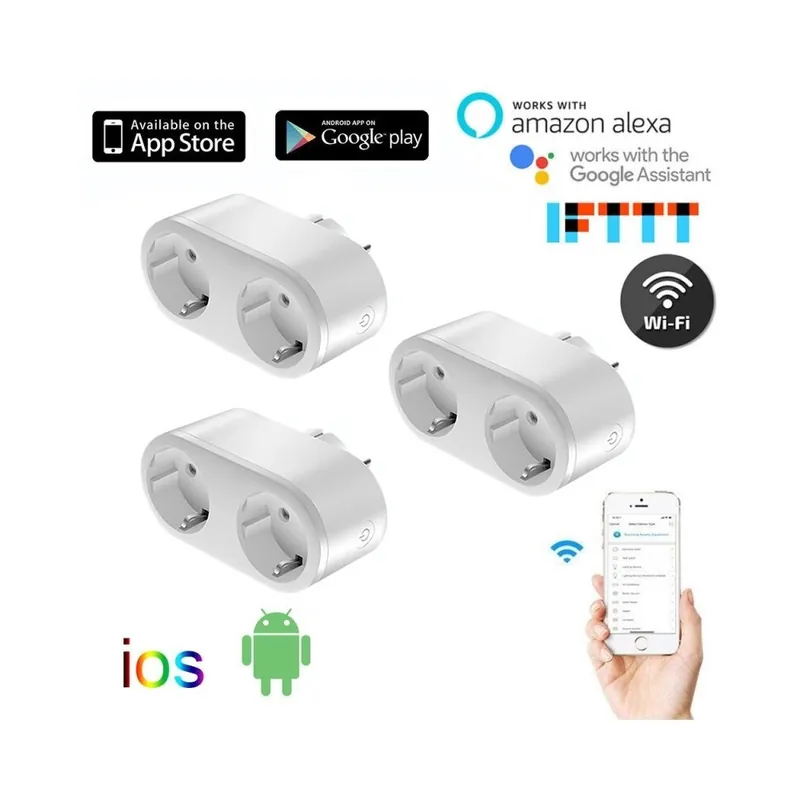 Ajánlat Csomag: 3 db - Aubess Tuya WiFi Smart Plug Outlet 2 az 1-ben Tuya távirányítós háztartási gépek Működik az Alexa Google