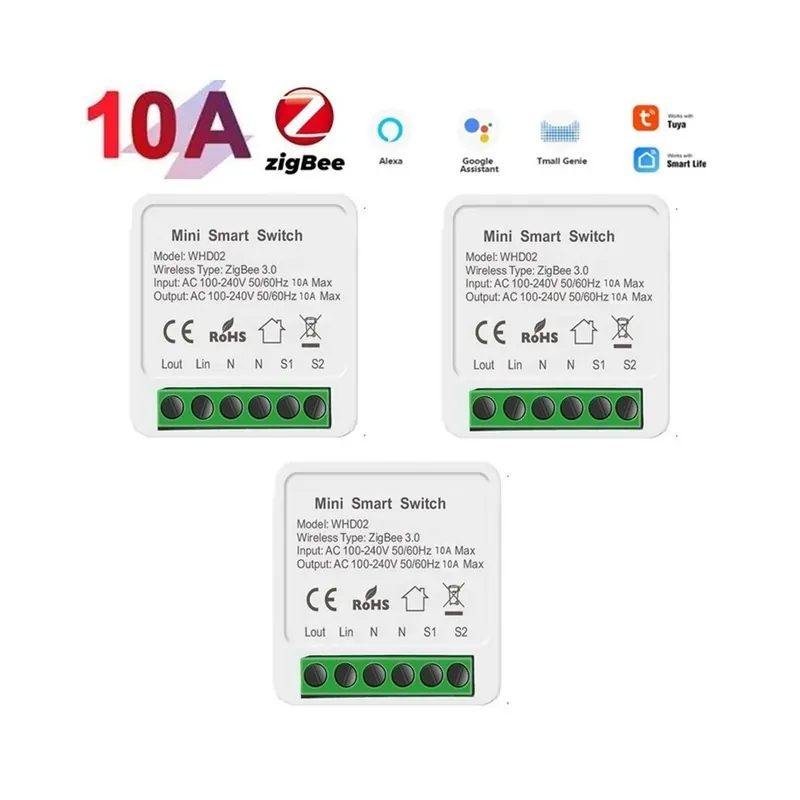 Szín: 10A 3 DB - Aubess Tuya Alexa Smart Home Zigbee Switch vezeték nélküli vezérlő 10A /16A kétirányú vezérlésű Különleges ajánlat