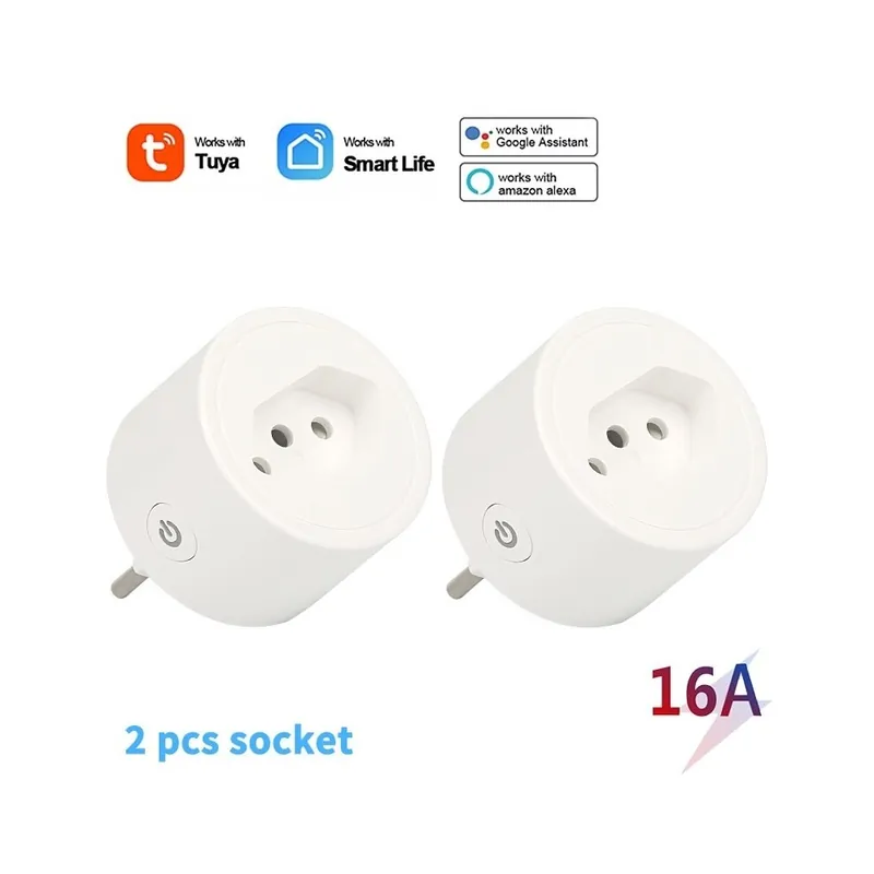 Vásárlói kedvenc Csomag: 2db - Aubess Smart Wifi Plug Brazil 16A tápfigyelő funkcióval Smart Life App Távirányító Aljzat Aljzat Munka