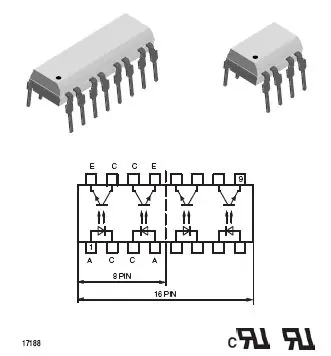 Prémium QUAD Optocsatoló tranzisztor kimenet 70V Vrms: 5kV 16p. DIP