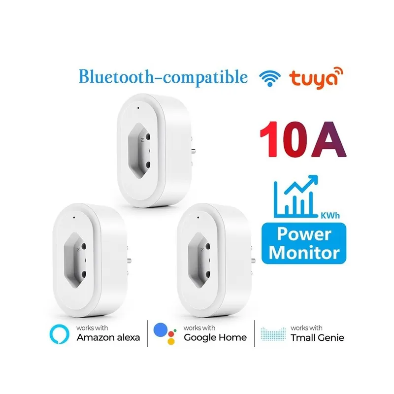 Csomag: 3db 10A - Aubess Tuya WIFI Bluetooth-kompatibilis Brazil Smart Socket SmartLife Timer Control 10A 16A tápmonitor Alexa Ajánlat