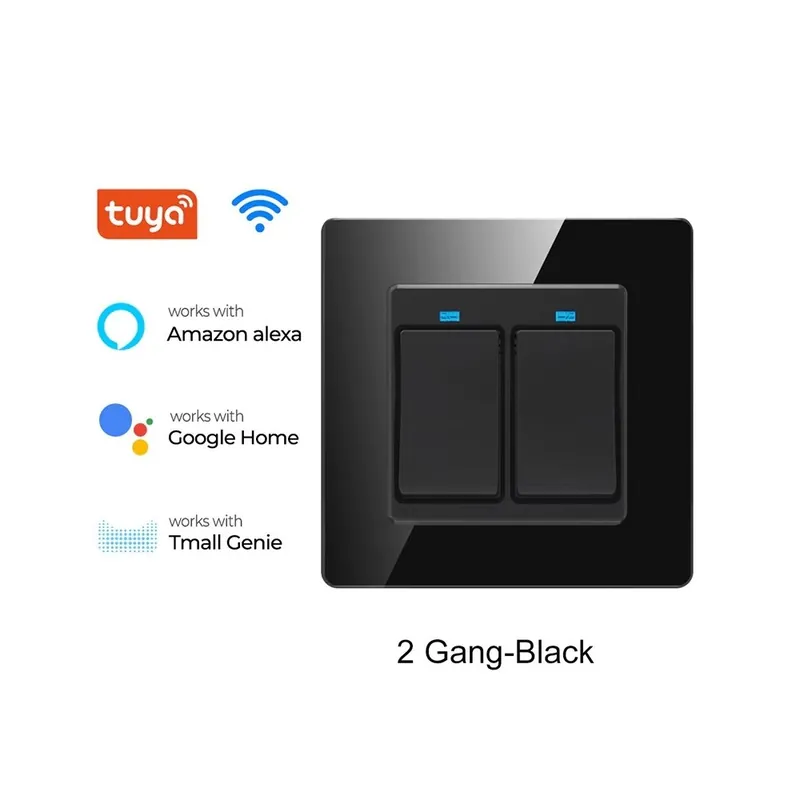 Utolsó esély Csomag: 2gang fekete - Tuya Wall Smart Life APP WiFi nyomókapcsoló lámpa 1/2/3 Gang 2.4G gombpanel Működés az Alexa Google