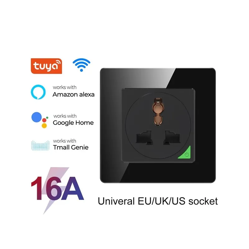 Csomag: aljzat fekete - Tuya Wall Smart Life APP WiFi nyomókapcsoló lámpa 1/2/3 Gang 2.4G gombpanel Működés az Alexa Árcsökkenés