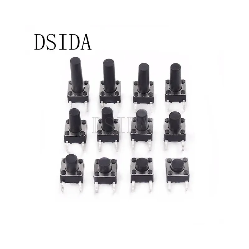 20db 6*6*13 mm Panel PCB Átmeneti tapintható lökés Gomb Mikrokapcsoló 4 Tűs DIP Érintős Világítás 6*6*13mm Kulcs Billentyűzet Gyors szállítás