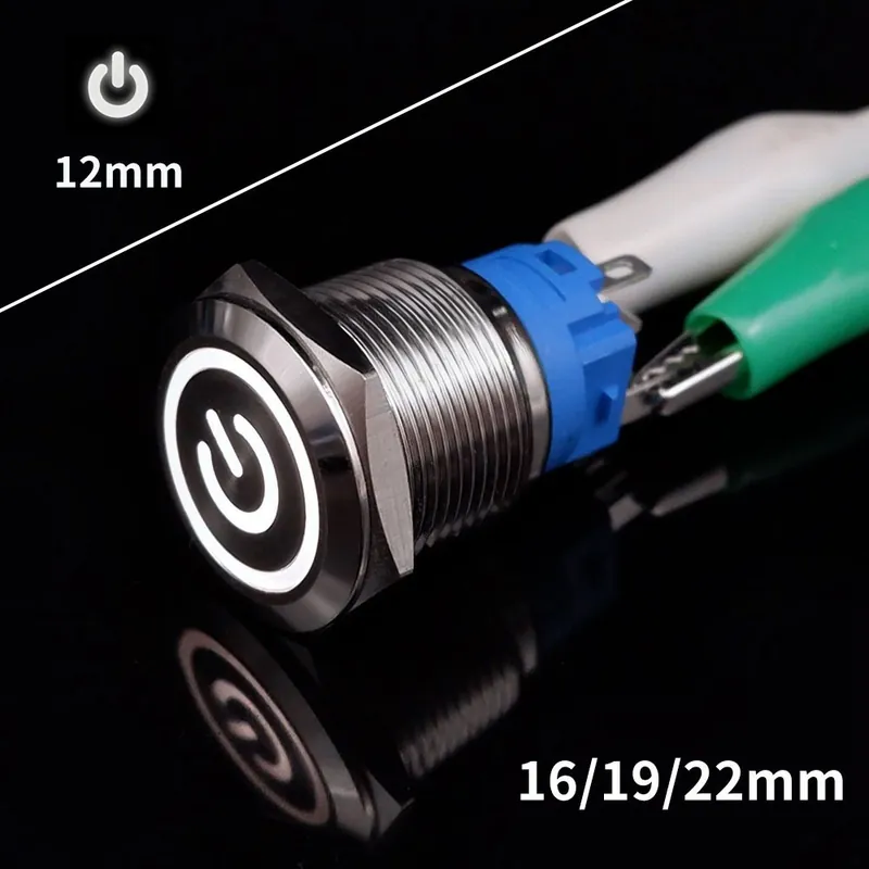 Azonnali szállítás Rögzített Önzáró-22mm Lapos fejű-110-220V-Tápfeszültség Port Fehér-On-Off PC Erős Fém Nyomógomb Autó Gyújtás kapcsoló