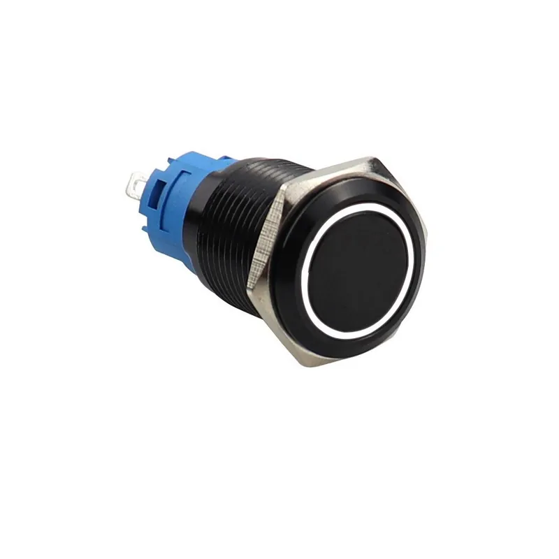 Rögzített Önzáró-100-240V(220V)-19mm-Fehér Kör-Fekete Nyomógomb kapcsoló Vízálló LED Fém Azonnali kapcsoló erős jellel Expressz kézbesítés