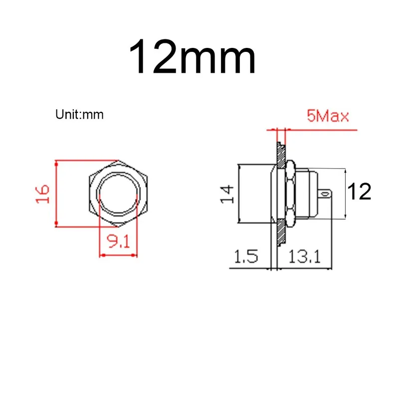 Vásárlói kedvenc LED nélkül-Azonnali Fekete-12-24V-12mm Lapos fejű-Elektromos Erős 12v LED lámpa Azonnali Mini Nyomógomb kapcsoló