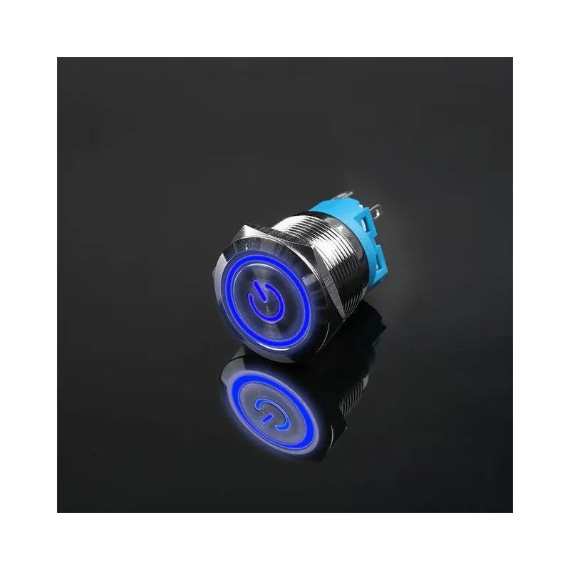 Rögzített Önzáró-19MM-12-24v-Kék fényű-Vízálló Fém gomb LED lámpa azonnali zár hálózati kapcsoló Utolsó esély