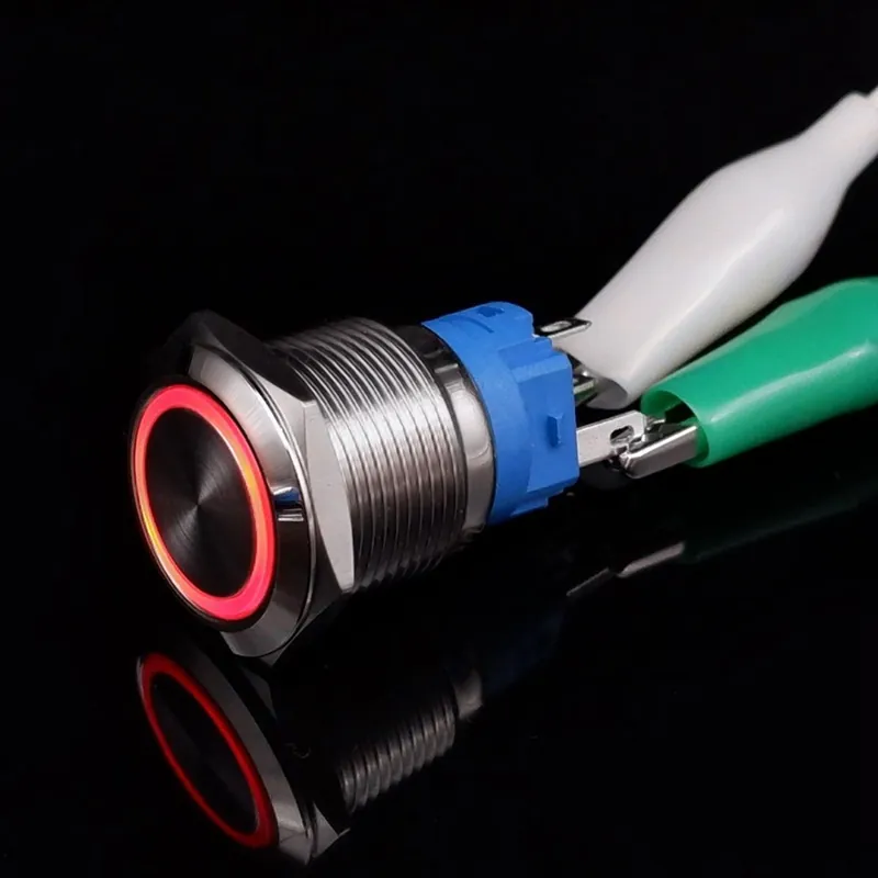 Rögzített Önzáró-19mm Lapos fejű-9V-24V(12V)-Kör alakú Piros-On-Off PC Erős Fém Nyomógomb Autó Gyújtás kapcsoló Korlátozott ajánlat