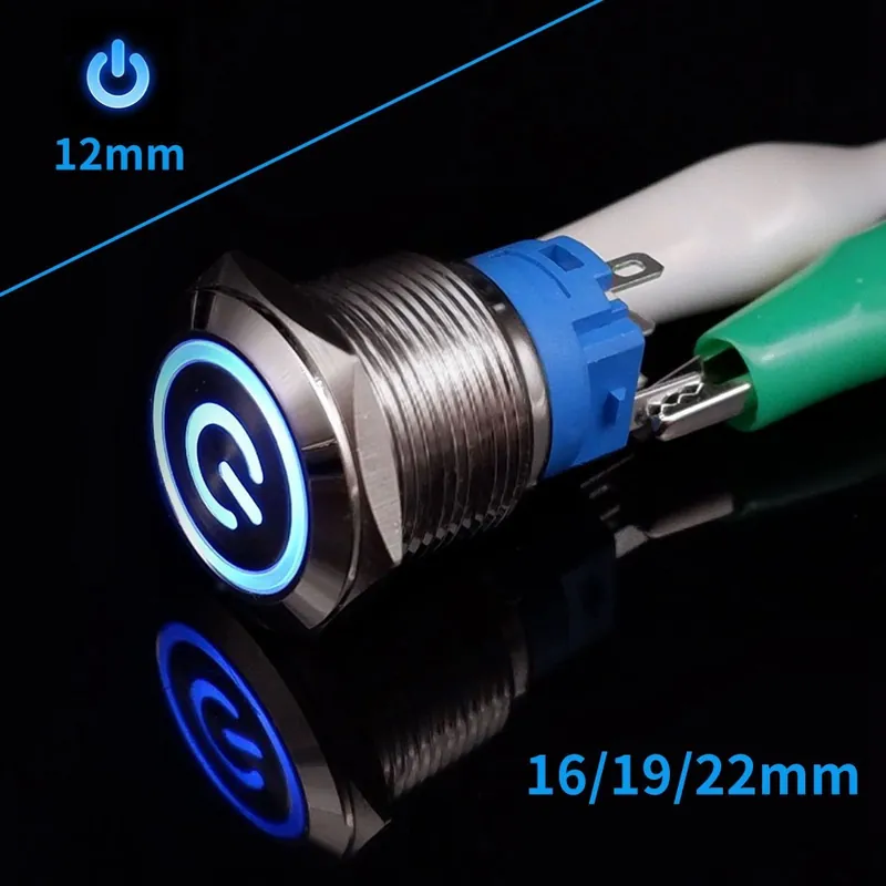 Rögzített Önzáró-19mm Lapos fejű-3V-6V(5V)-Tápfeszültség port Kék-On-Off PC Erős Fém Nyomógomb Autó Gyújtás kapcsoló Szezonális akció