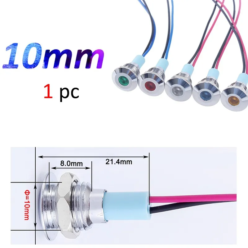 30db-LED Sárga-110-240V-10mm-1db Fém LED Figyelmeztető jelző lámpa Vízálló IP65 Vezérlővezeték Teszt vezető Kapcsoló Prémium
