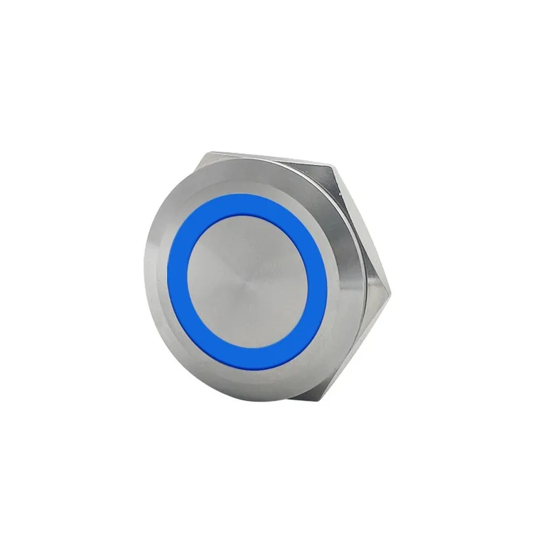 Ne maradj le Azonnali Ezüst színű-22mm-110-220V(220V)-Kék Led-Rövid ütős Mini Vízálló Fém Nyomógomb kapcsoló Erős LED lámpa Azonnali