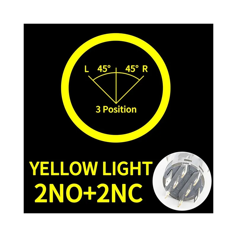 22mm-Ön-Újraindító-220V-2NO2NC(Sárga)-Fém forgó Nyomógomb kapcsoló 2/3 Pozíciós visszatartó típus LED NO/NC On-Off Prémium